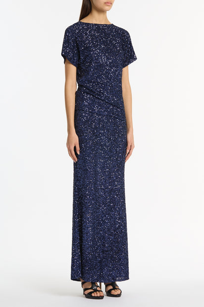 MIDNIGHT CRUSHED SEQUIN DRAPE TOP