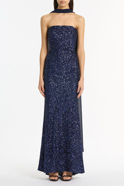 MIDNIGHT CRUSHED SEQUIN STRAPLESS GOWN