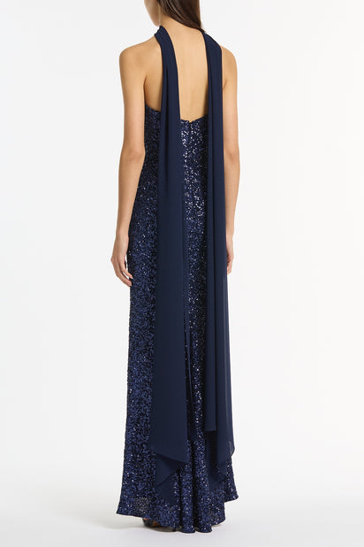 MIDNIGHT CRUSHED SEQUIN STRAPLESS GOWN