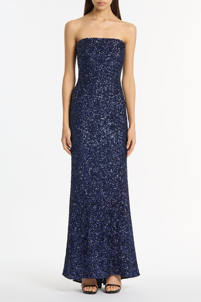 MIDNIGHT CRUSHED SEQUIN STRAPLESS GOWN