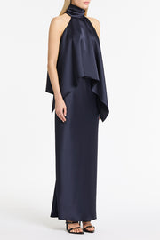 MIDNIGHT SATIN DRAPED HALTER TOP
