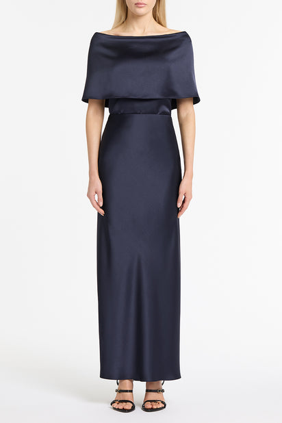 MIDNIGHT SATIN OFF SHOULDER TOP
