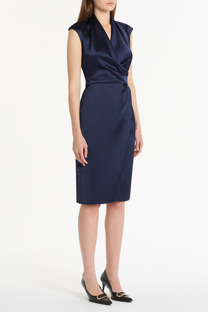 MIDNIGHT SATIN WRAP DRESS