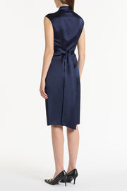 MIDNIGHT SATIN WRAP DRESS