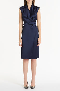 MIDNIGHT SATIN WRAP DRESS