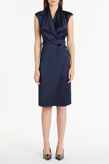 MIDNIGHT SATIN WRAP DRESS