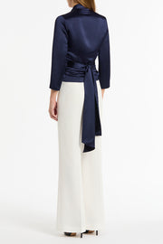 MIDNIGHT SATIN WRAP TOP