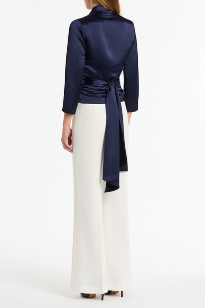 MIDNIGHT SATIN WRAP TOP