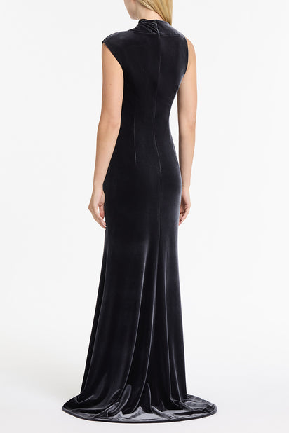 MIDNIGHT VELVET BUTTON GOWN