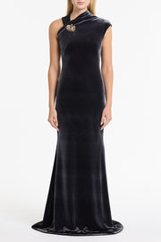 MIDNIGHT VELVET BUTTON GOWN