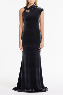 MIDNIGHT VELVET BUTTON GOWN