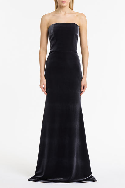 MIDNIGHT VELVET STRAPLESS GOWN