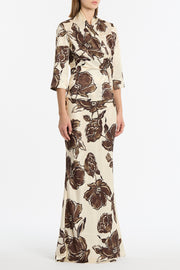 MOCHA BOUQUET SILK VISCOSE WRAP TOP