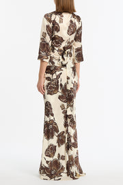 MOCHA BOUQUET SILK VISCOSE WRAP TOP