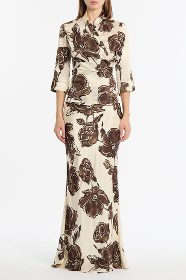 MOCHA BOUQUET SILK VISCOSE WRAP TOP