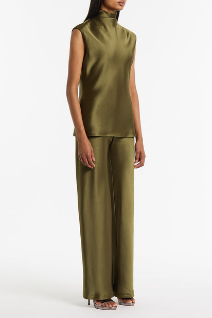 MOSS SATIN CAP SLEEVE TOP
