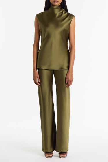 MOSS SATIN CAP SLEEVE TOP