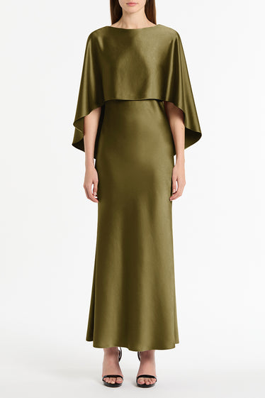 MOSS SATIN CAPE DRESS