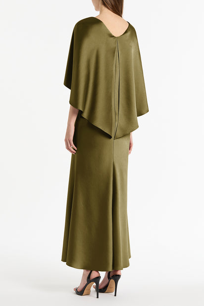 MOSS SATIN CAPE DRESS