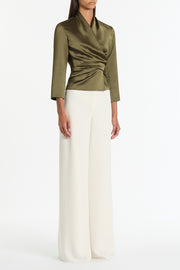 MOSS SATIN WRAP TOP