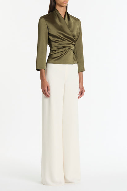 MOSS SATIN WRAP TOP