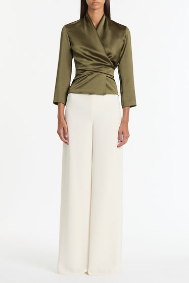 MOSS SATIN WRAP TOP