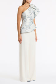 MURANO BROCADE FLOUNCE SHOULDER TOP
