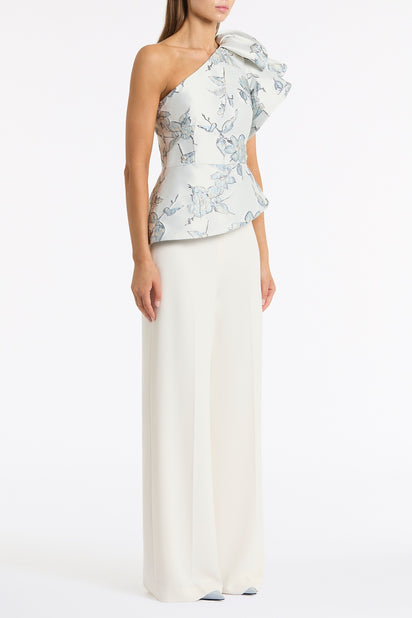 MURANO BROCADE FLOUNCE SHOULDER TOP