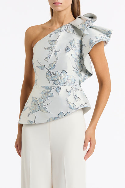 MURANO BROCADE FLOUNCE SHOULDER TOP