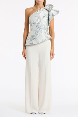 MURANO BROCADE FLOUNCE SHOULDER TOP