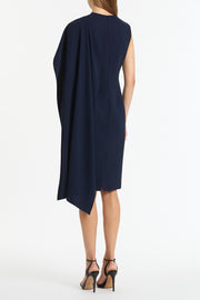 NAVY CREPE CASCADE DRESS