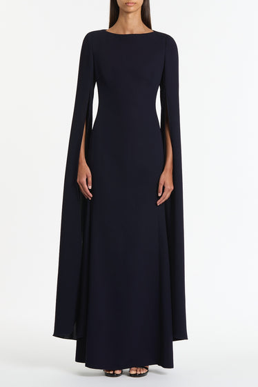 NAVY CREPE CELEBRATION SLEEVE GOWN