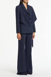 NAVY CREPE SCARF JACKET