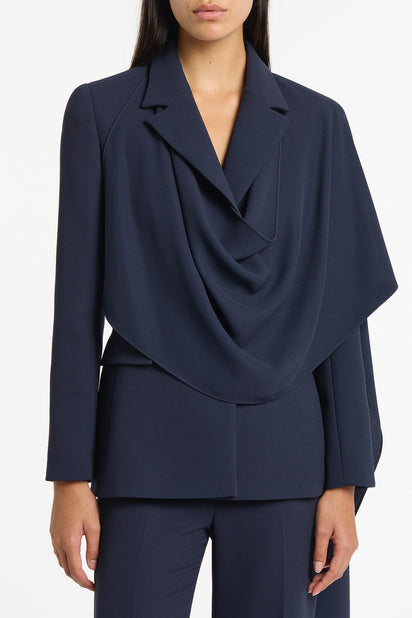 NAVY CREPE SCARF JACKET