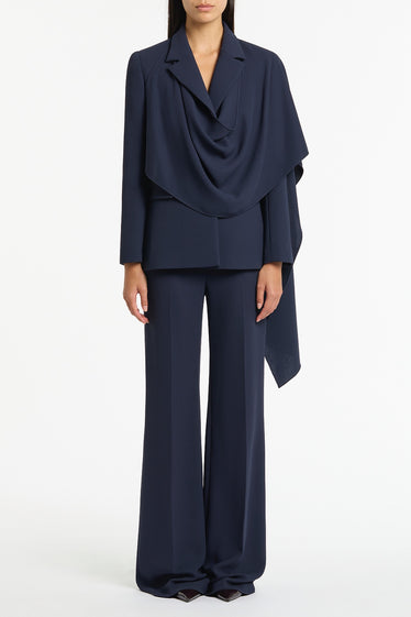 NAVY CREPE SCARF JACKET
