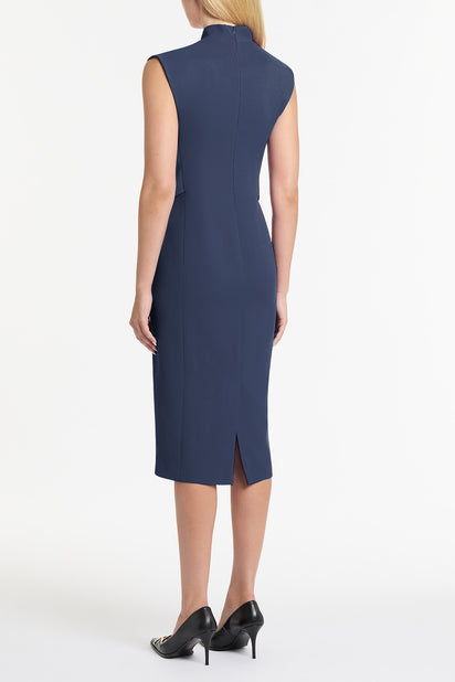 NAVY CREPE STRISCIA DRESS