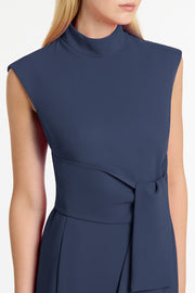 NAVY CREPE STRISCIA DRESS