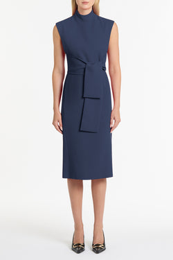 NAVY CREPE STRISCIA DRESS