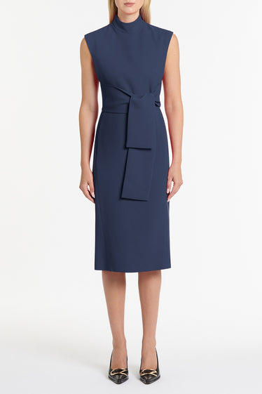 NAVY CREPE STRISCIA DRESS