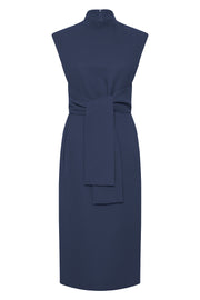 NAVY CREPE STRISCIA DRESS