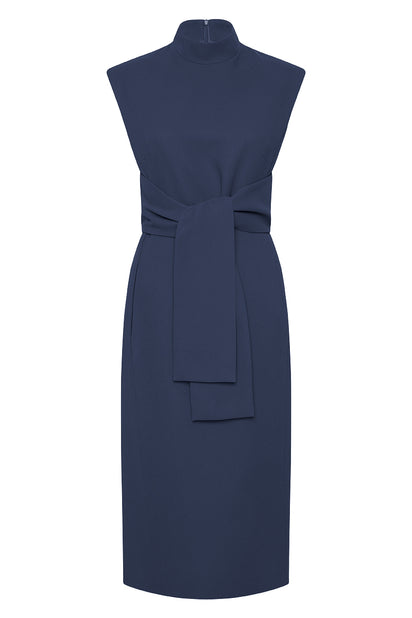NAVY CREPE STRISCIA DRESS