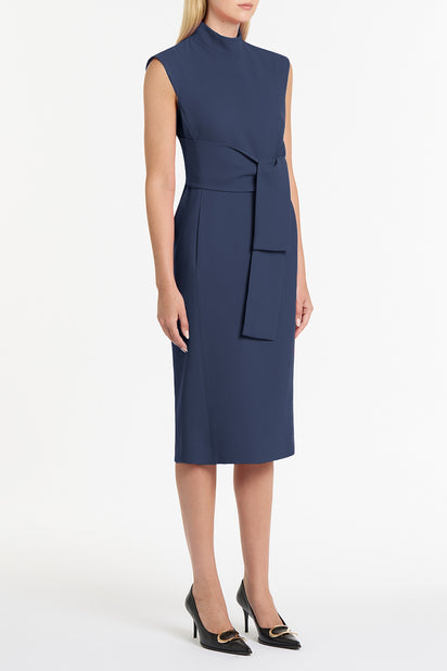 NAVY CREPE STRISCIA DRESS