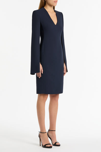 NAVY CREPE V-NECK LOVERO DRESS
