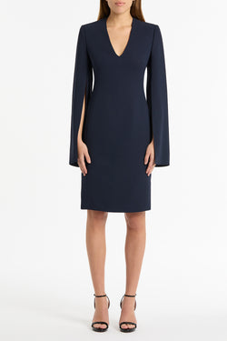 NAVY CREPE V-NECK LOVERO DRESS