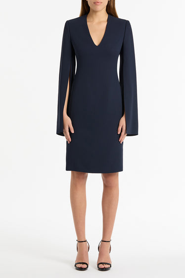 NAVY CREPE V-NECK LOVERO DRESS