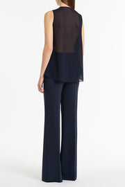 NAVY GEORGETTE FLUTED TANK