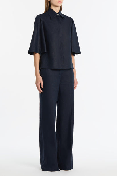 NAVY LINEN SHORT SLEEVE SHIRT