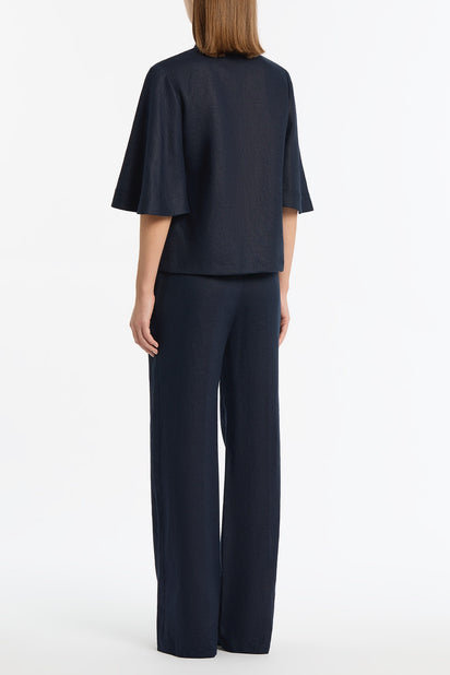 NAVY LINEN SHORT SLEEVE SHIRT