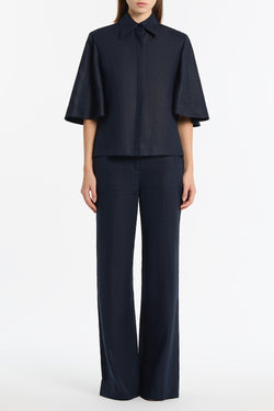 NAVY LINEN SHORT SLEEVE SHIRT