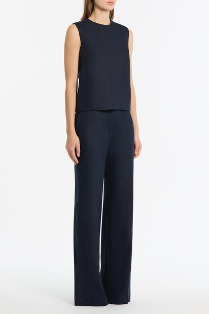 NAVY LINEN TANK TOP